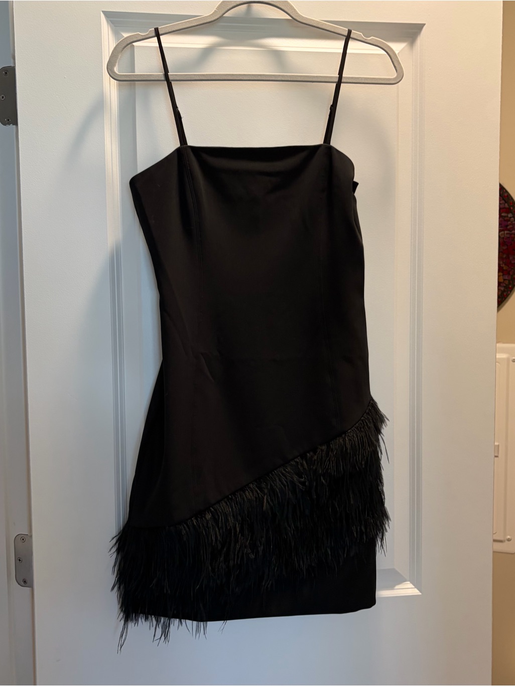 Parker New W Tags Black Feather-Trim Mini Slip Dress Size 4